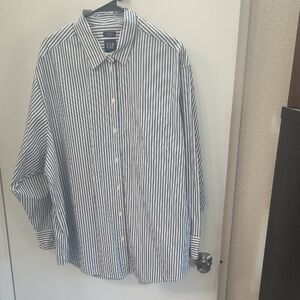 GAP Women's Oversized Navy and White Striped Button Down Shirt.